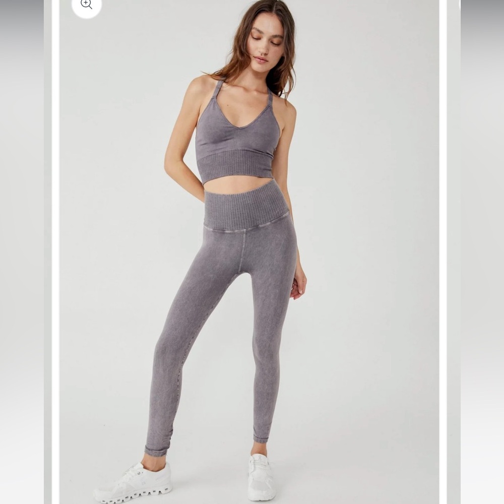 FREE PEOPLE High-Rise 7/8 Length Good Karma Leggings Mineral Wash Grey NWOT